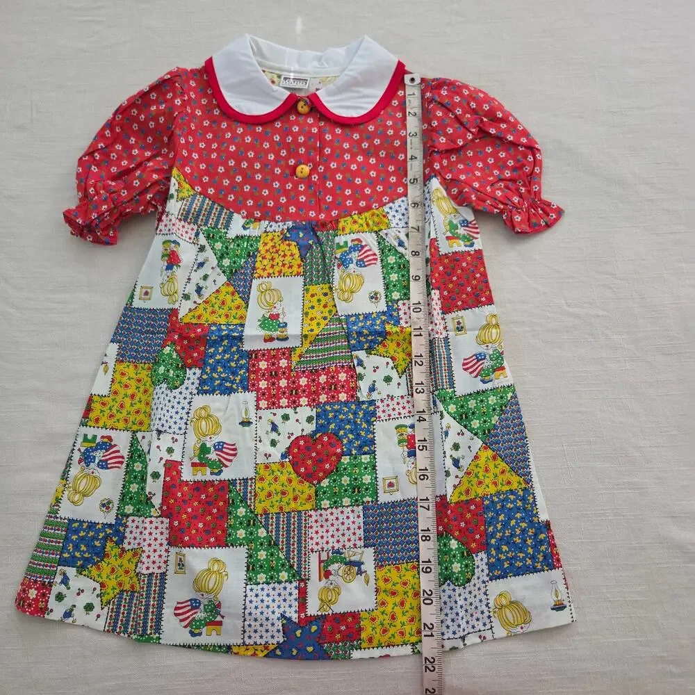 Vintage 70s Patchwork Girl Pattern Dress 4t